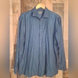 Black Label by Ruffini Slim Fit Blue & White Button Shirt Size Mens XL